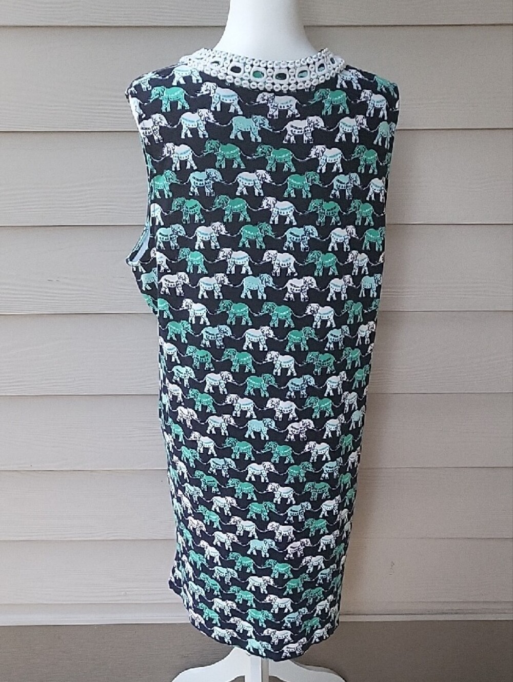 Crown & Ivy Navy Dress with Teal and White Elephant Print Size XL - Picture 3 of 13